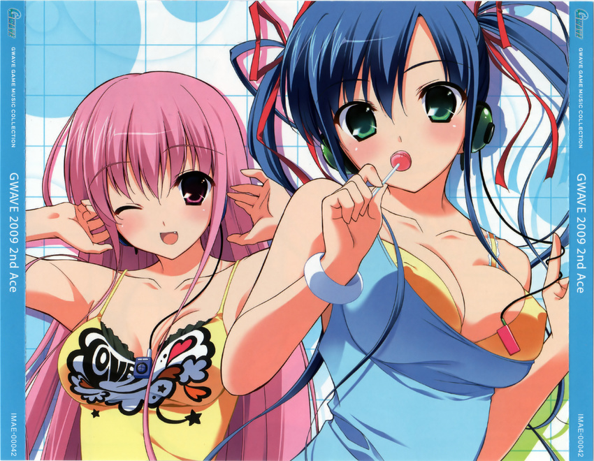 cleavage disc_cover erect_nipples fumio gwave headphones jpeg_artifacts