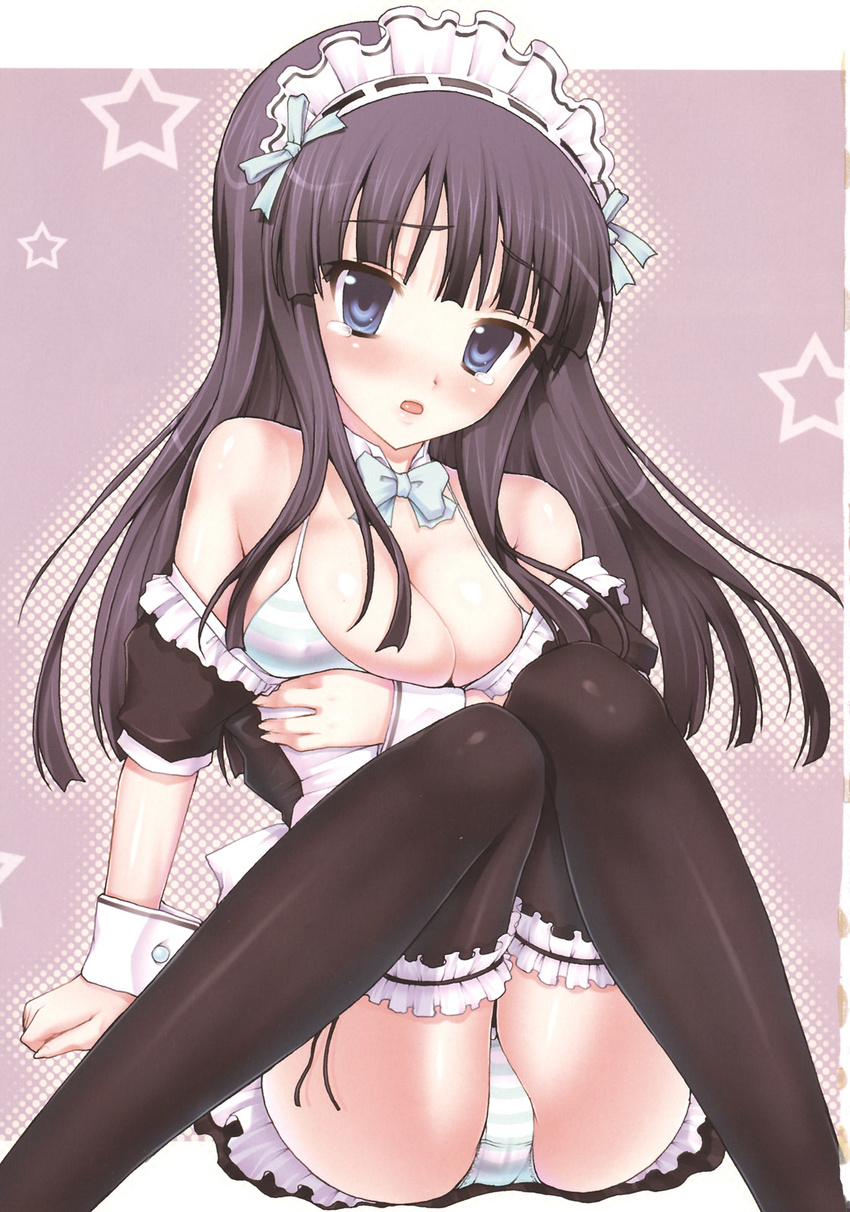 akiyama_mio bra breast_hold cleavage k-on! kotobuki_utage maid pantsu shimapan studio&amp;#9733;parm thighhighs