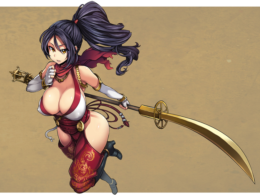 cleavage japanese_clothes memememe momiji_(ninja_gaiden) ninja_gaiden ponytail weapon