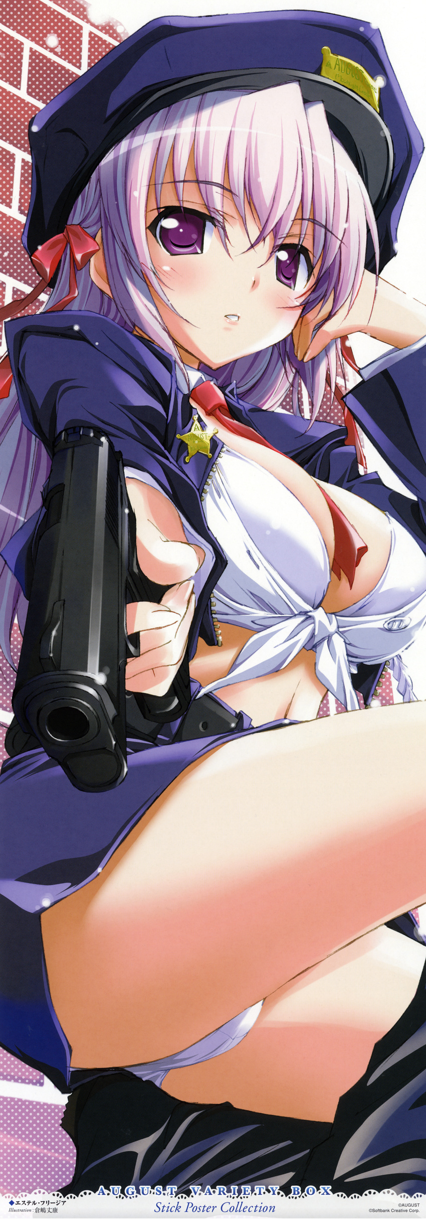 bra cleavage estel_freesia kurashima_tomoyasu pantsu police_uniform stick_poster yoake_mae_yori_ruriiro_na