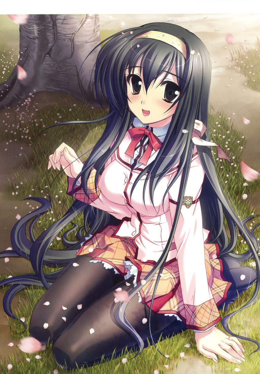 black_hair brown_eyes fizz kanna miwa_fuduki pantyhose sakura_tale school_uniform