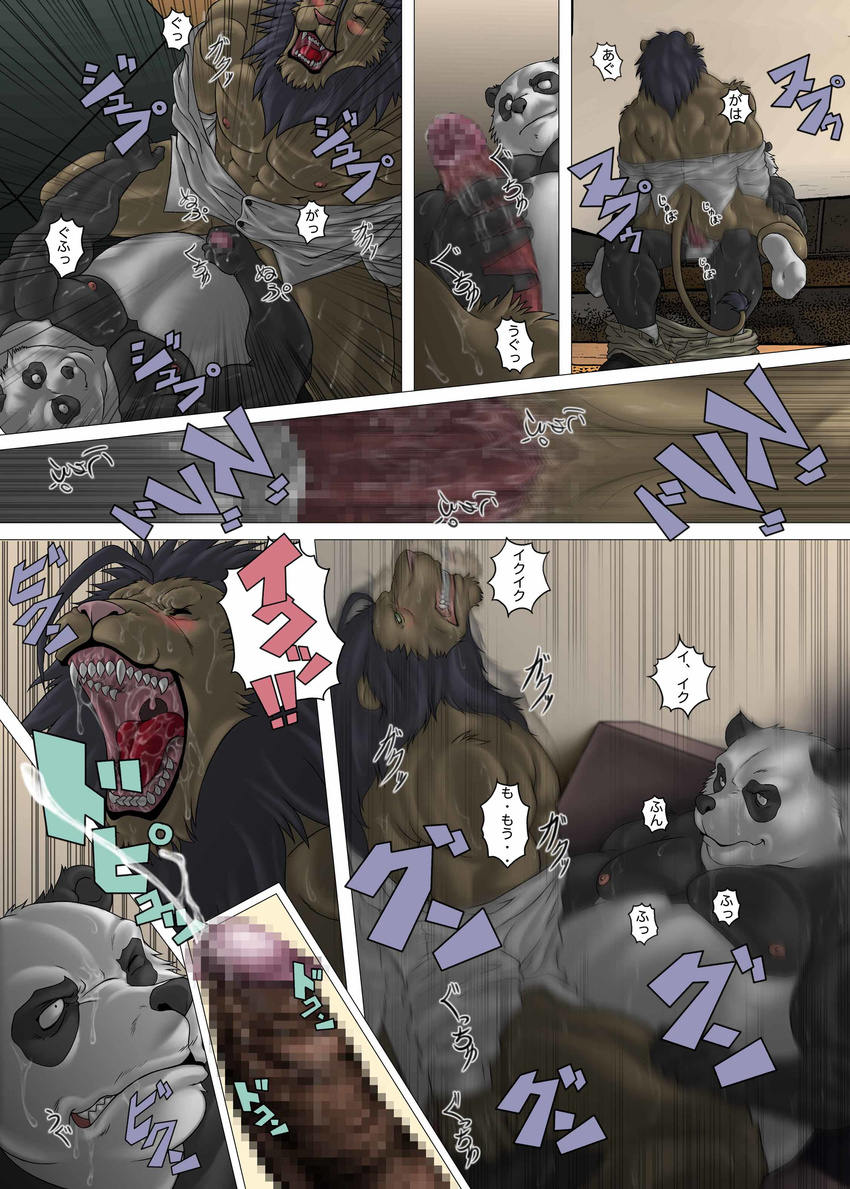 bear bomb_(artist) comic cum erection feline gay lion male mammal overweight panda penis sex translation_request