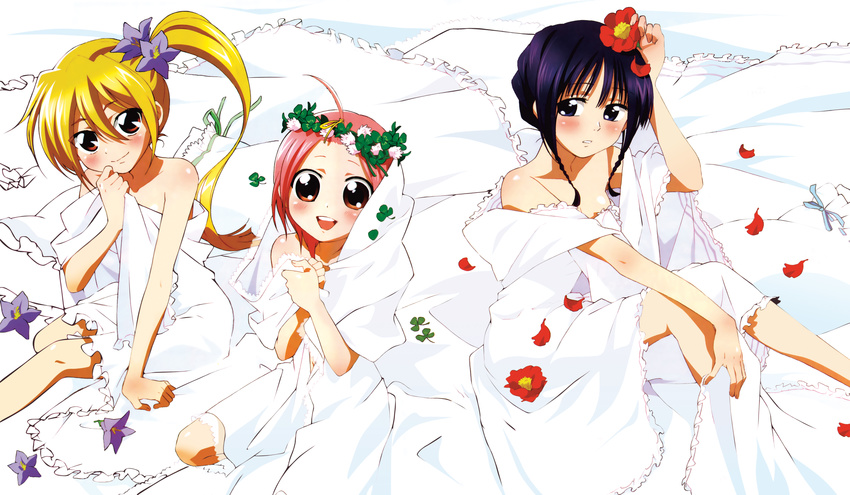 2girls absurdres bed black_hair blonde_hair braid brown_eyes glasses highres kuzuryuu_momoko miyamoto_iroha multiple_girls nakajima_sanae sumomomo_momomo