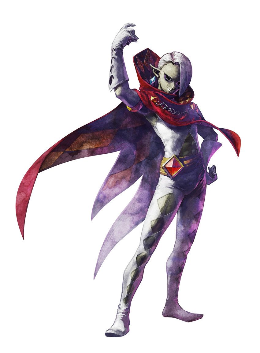 abs cape ghirahim gloves hair_over_one_eye hand_on_hip highres male_focus non-web_source official_art simple_background solo the_legend_of_zelda the_legend_of_zelda:_skyward_sword