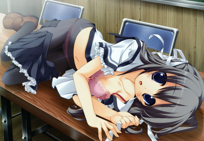 bra cleavage koiiro_soramoyou open_shirt pantsu pantyhose ruchie school_uniform utsumi_shizuna