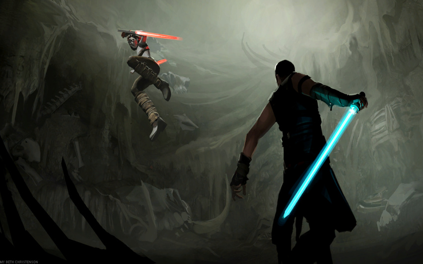 bones cave combat duel lightsaber remains star_wars starkiller the_force_unleashed