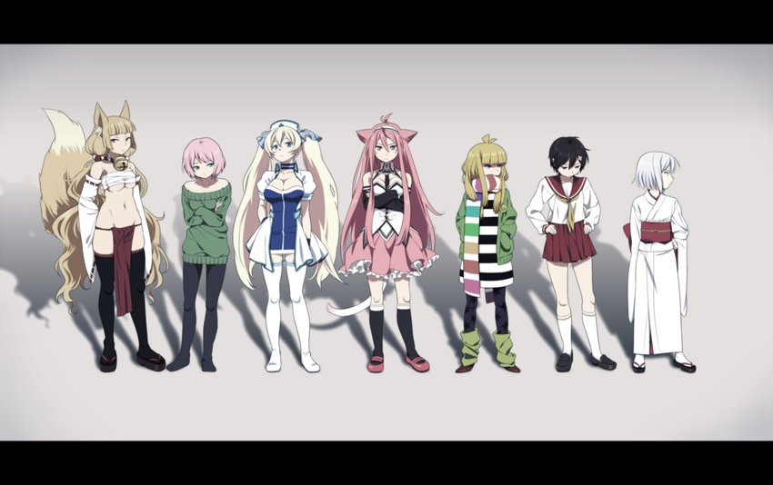 bandages bell black_hair black_thighhighs blonde blue_eyes breasts brown_eyes brown_hair bustier cardigan cat_tail character_request cleavage detached_sleeves fox_tail ghost_in_the_shell_lineup green_eyes hairband hat kemonomimi kimono kitsunemimi large_breasts leg_warmers lineup loincloth long_hair nekomimi nurse nurse_cap oppai pants pantyhose pink_eyes pink_hair sandals scarf school_uniform serafuku shitapai shoes short_hair skirt socks source_request sweater tagme tagme_characters tail thighhighs tights twin_tails white_hair white_thighhighs