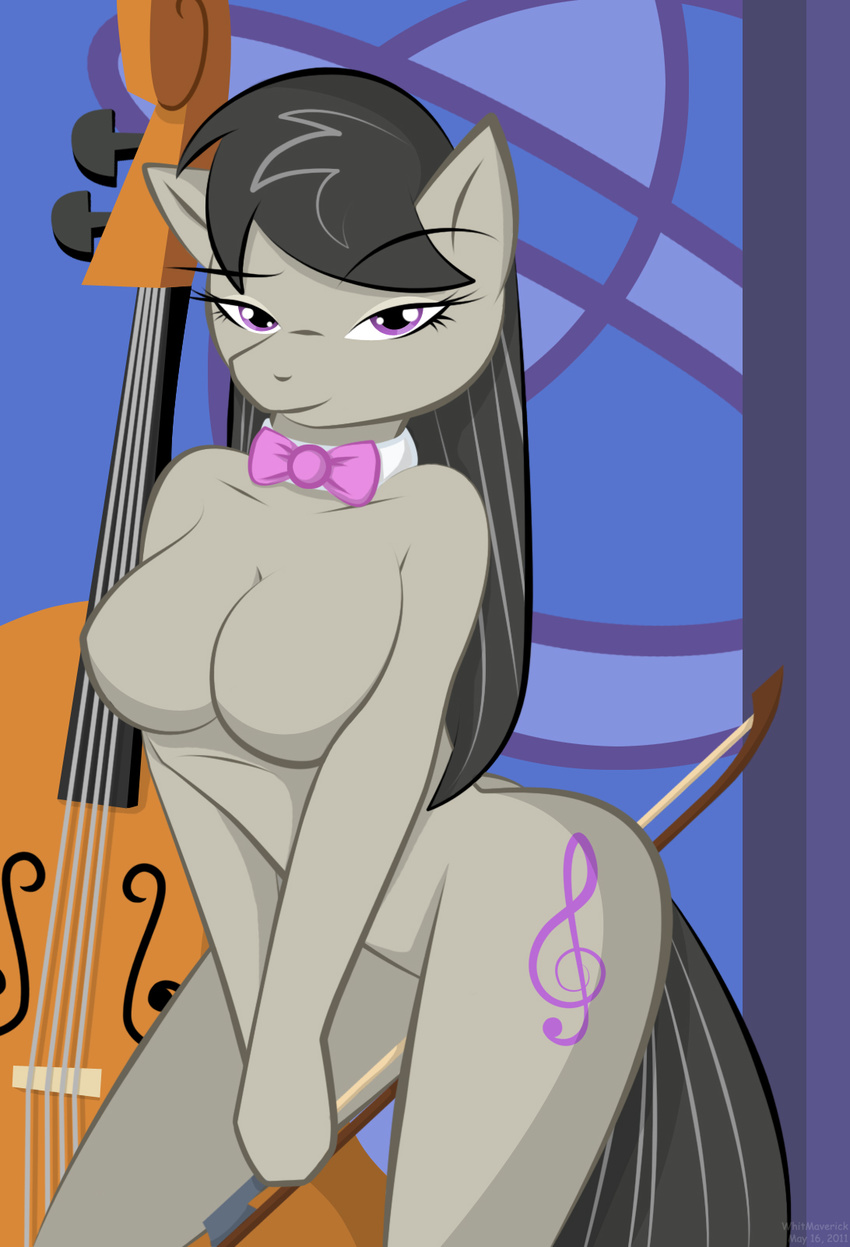 2011 anthro anthrofied black_hair bow_tie breasts cello equine female friendship_is_magic hair horse long_hair mammal musical_instrument my_little_pony octavia_(mlp) pony solo whitmaverick