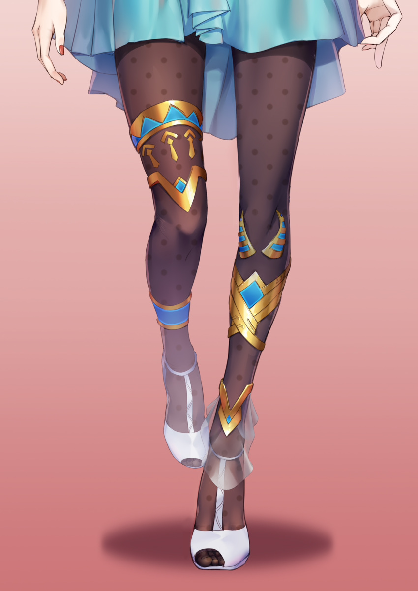 1girl black_legwear duoyu_zhuan_qing egypt feet highres legs nail_polish original pantyhose pink_background solo standing standing_on_one_leg walking