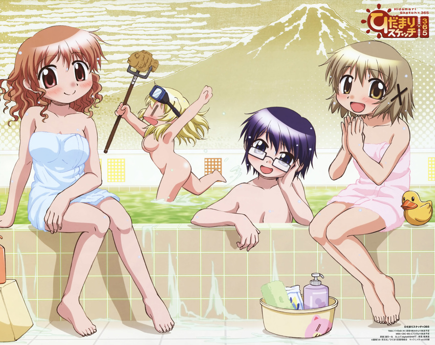 bathing hidamari_sketch hiro miyako nude sae towel yuno