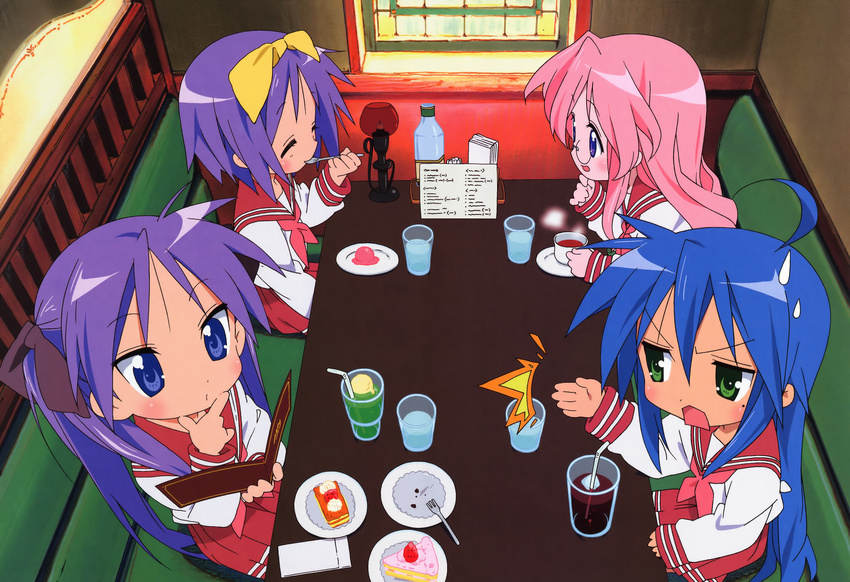 absurdres cake eating food high_res hiiragi_tsukasa horiguchi_yukiko ice_cream izumi_konata kagami_hiiragi lucky_star scan school_uniform tagme takara_miyuki