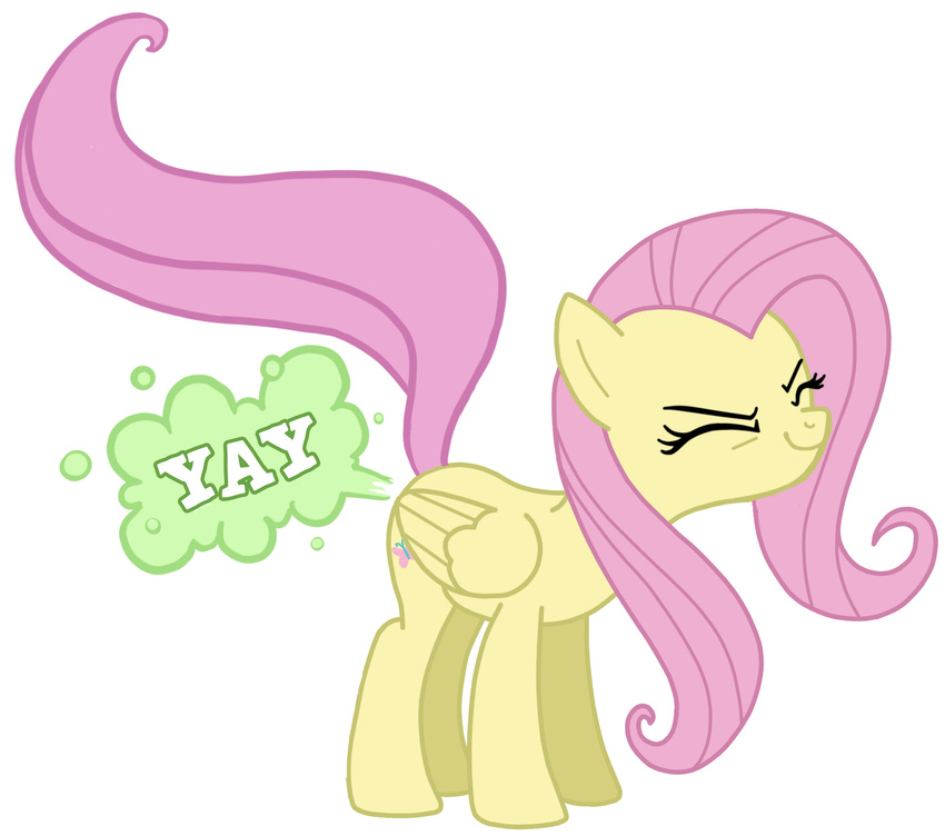 absurd_resolution fart female feral fluttershy_(mlp) friendship_is_magic hair hi_res horse mammal my_little_pony pegasus pink_hair plain_background pony solo unknown_artist white_background wings yay