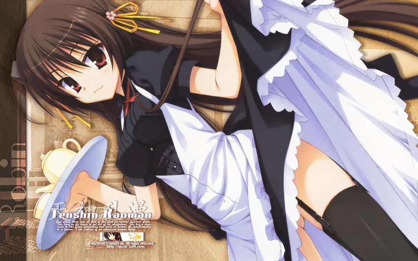 garter_belt maid muririn skirt_lift tenshinranman thighhighs unohana_no_sakuyahime waitress wallpaper