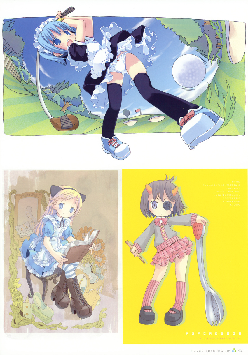 eyepatch horns kemonomimi lolita_fashion maid neko nekomimi pantsu pop thighhighs