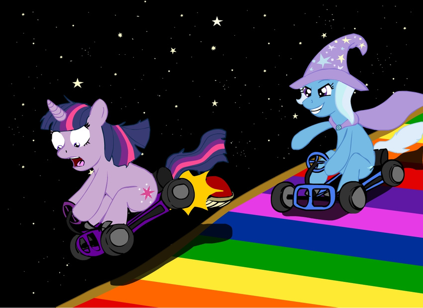 cutie_mark equine female feral friendship_is_magic go_karts horn horse kart mammal mario_kart my_little_pony parody pony rainbow_road stars tamarapeluso trixie_(mlp) turtle_shell twilight_sparkle_(mlp) unicorn