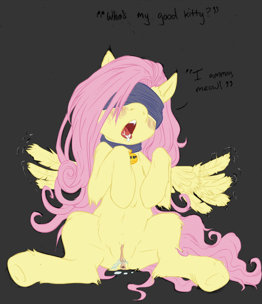 bell blindfold blush buttercup_saiyan buttercupsaiyan clipped collar cum cum_in_mouth cum_inside cute equine female feral fluttershy_(mlp) friendship_is_magic hair horse mammal my_little_pony pegasus pink_hair pony pussy solo tail wings