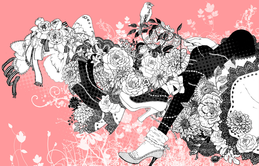 crossed_legs flower high_heels hiwako_(liquid) lace legs original shoes sitting thighhighs