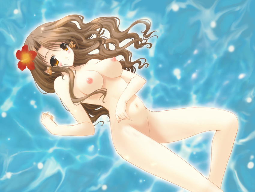 brown_hair kimizuka_aoi nipples nude nude_filter photoshop water_background