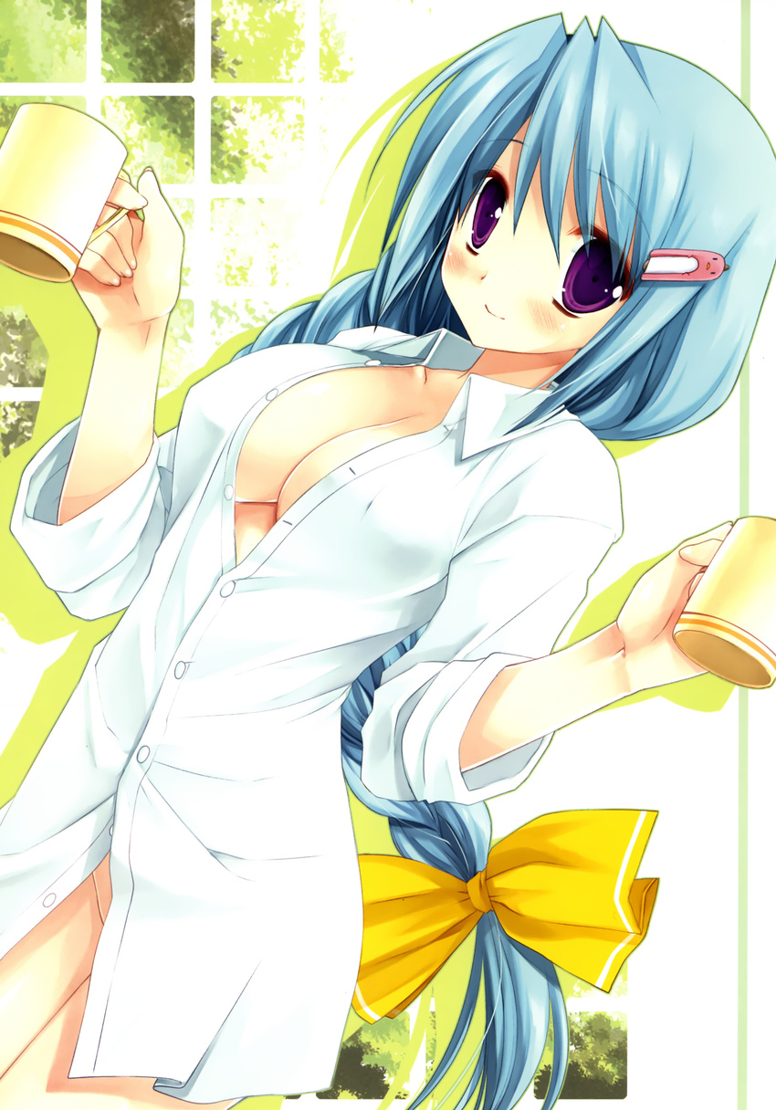 bottomless cleavage color_issue dress_shirt miyasu_risa no_bra solo tagme