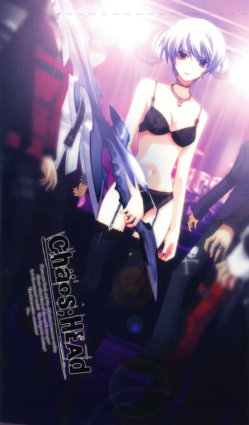 bra chaos;head garter_belt kishimoto_ayase pantsu sasaki_mutsumi stockings sword thighhighs