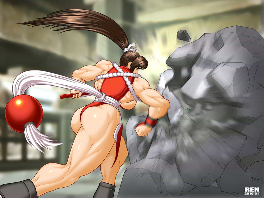 ass breasts cosplay extreme_muscles fatal_fury huge_breasts king_of_fighters masami muscle muscular_female ren_(tainca2000) rentb shiranui_mai snk