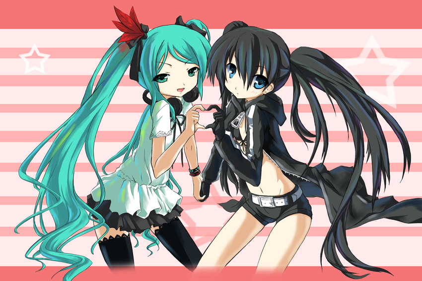 black_rock_shooter_ black_rock_shooter_(character) hatsune_miku headphones saru thighhighs vocaloid