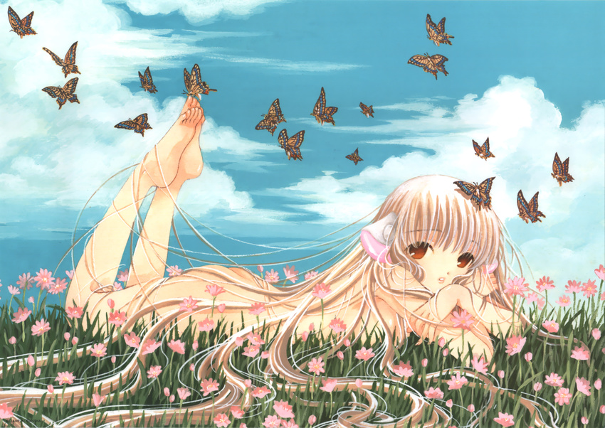 1girl absurdres barefoot butterfly chii chobits clamp feet highres nude toes