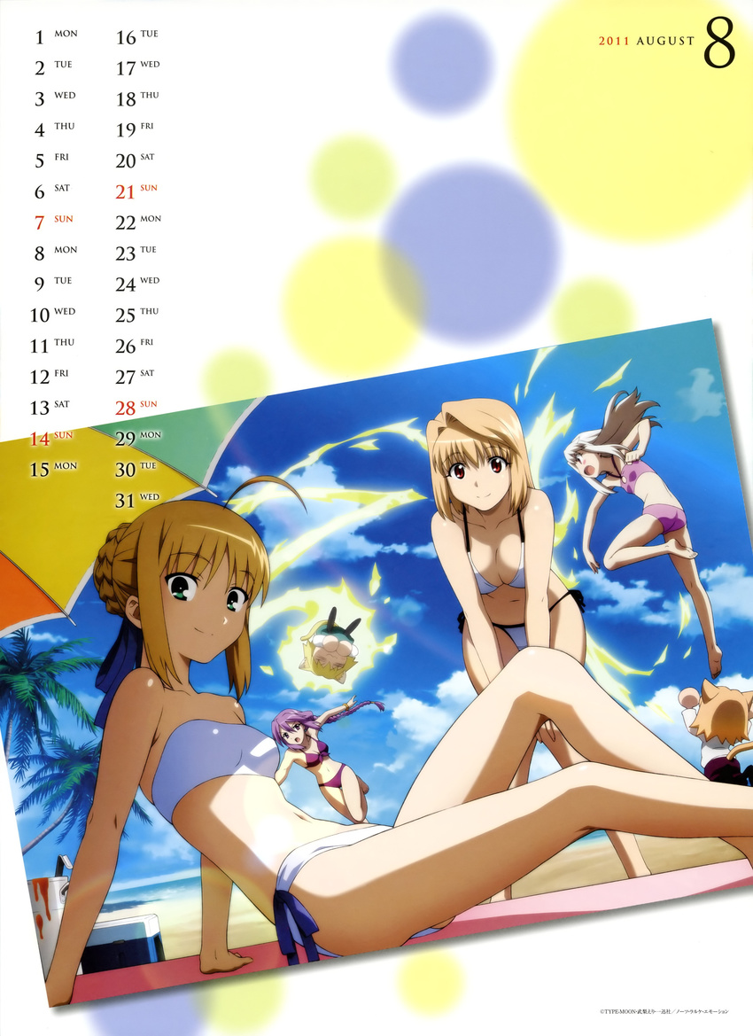 arcueid_brunestud calendar carnival_phantasm fate/stay_night illyasviel_von_einzbern morita_kazuaki neko_arc saber sion_eltnam_atlasia tsukihime type-moon