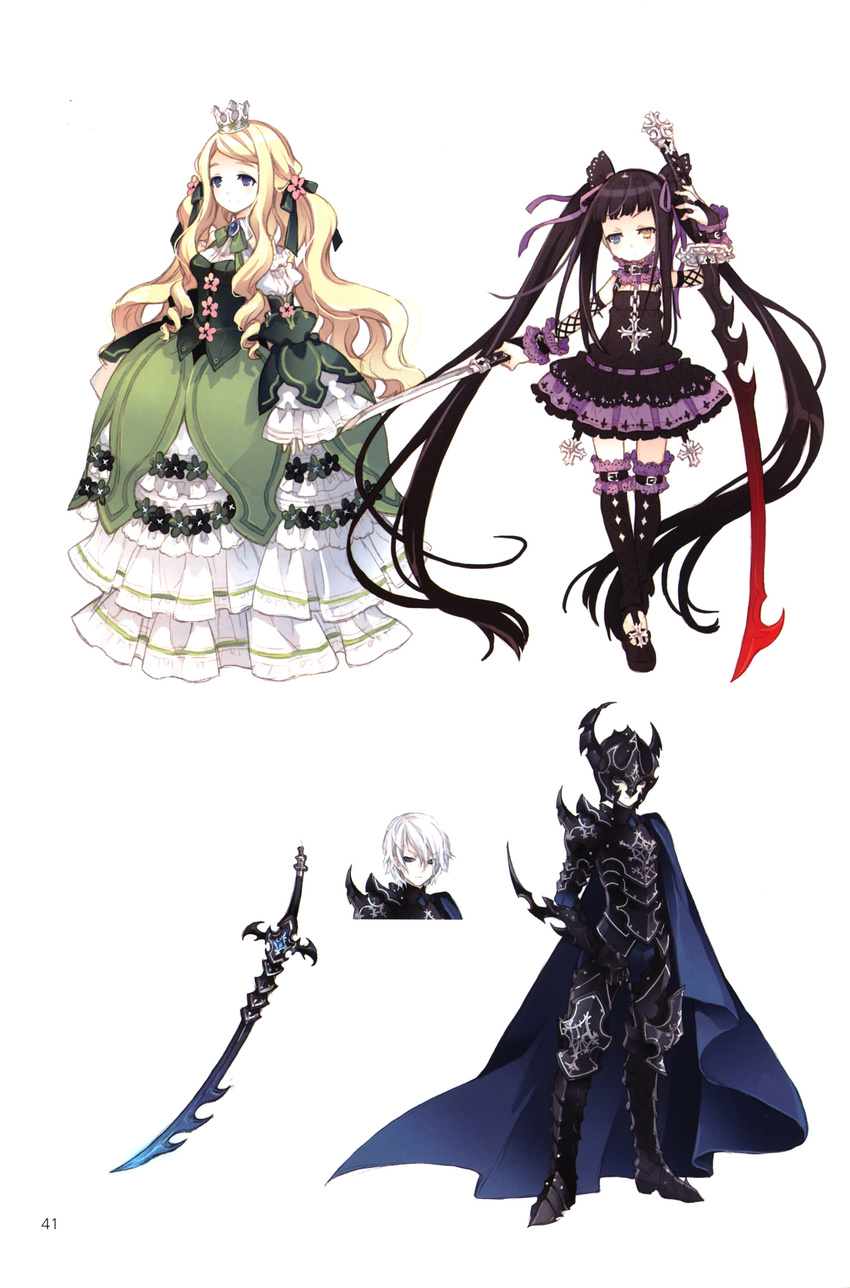 armor dress gothic_lolita heterochromia lolita_fashion screening sword tearfish thighhighs