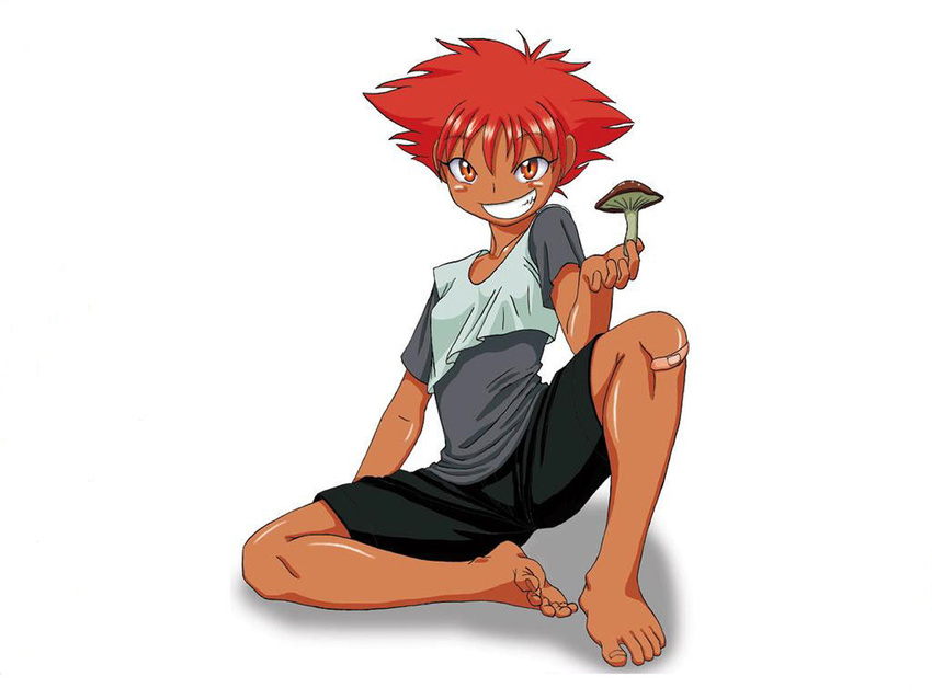 bandaid blush_stickers edward_wong_hau_pepelu_tivrusky_iv grin mushroom red_hair sitting spats yellow_eyes