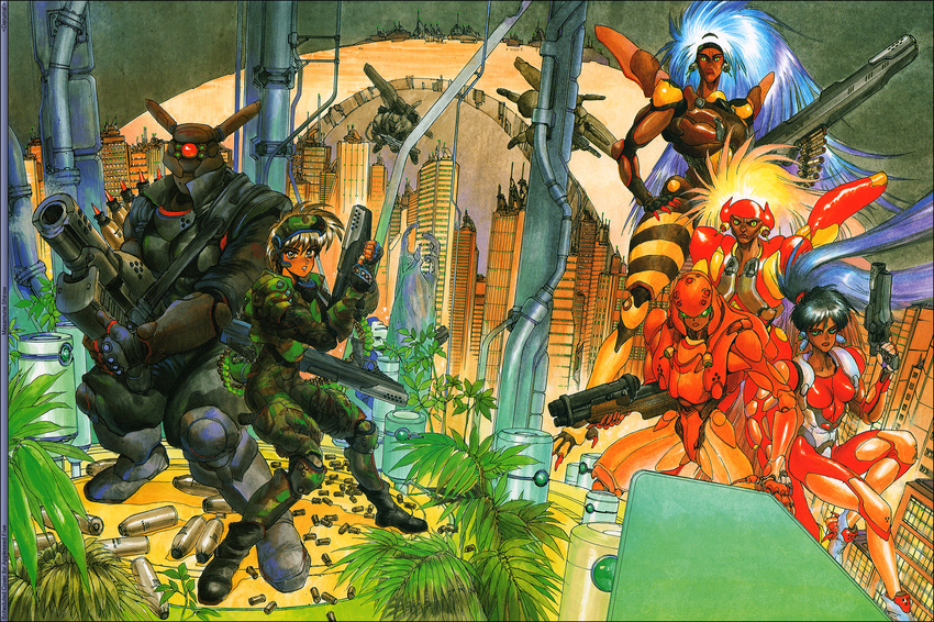 80s appleseed briareos_hecatonchires deunan_knute highres intron_depot multiple_girls oldschool shirou_masamune size_difference