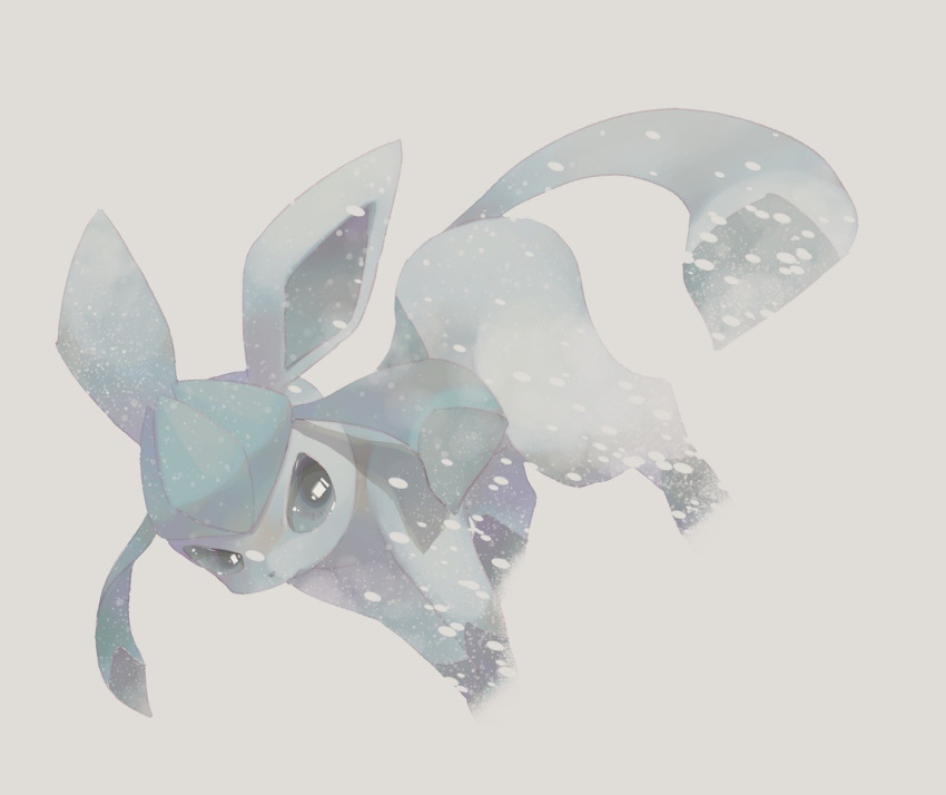 aqua_fur aqua_sclera blizzard creatures_(company) dutch_angle game_freak gen_4_pokemon glaceon nintendo no_humans outdoors pale_color paws pokemon pokemon_(creature) sideways_glance snowing snowstorm solo walking winter