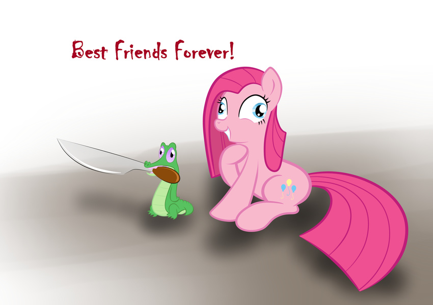 blue_eyes crazy derp equine female feral friendship_is_magic fur gummy_(mlp) hair horse insane knife male mammal my_little_pony party_time pink_fur pink_hair pinkamena_(mlp) pinkie_pie_(mlp) pony purple_eyes reptile scalie unknown_artist