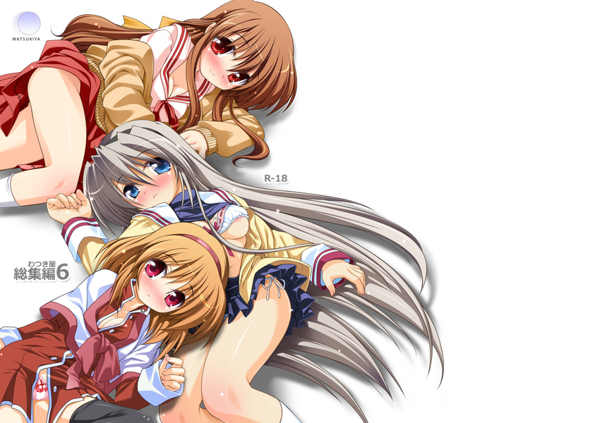 areolae bra clannad cleavage kanon nagamori_mizuka one open_shirt pantsu sakagami_tomoyo school_uniform thighhighs tsukimiya_ayu watsuki_ayamo watsukiya