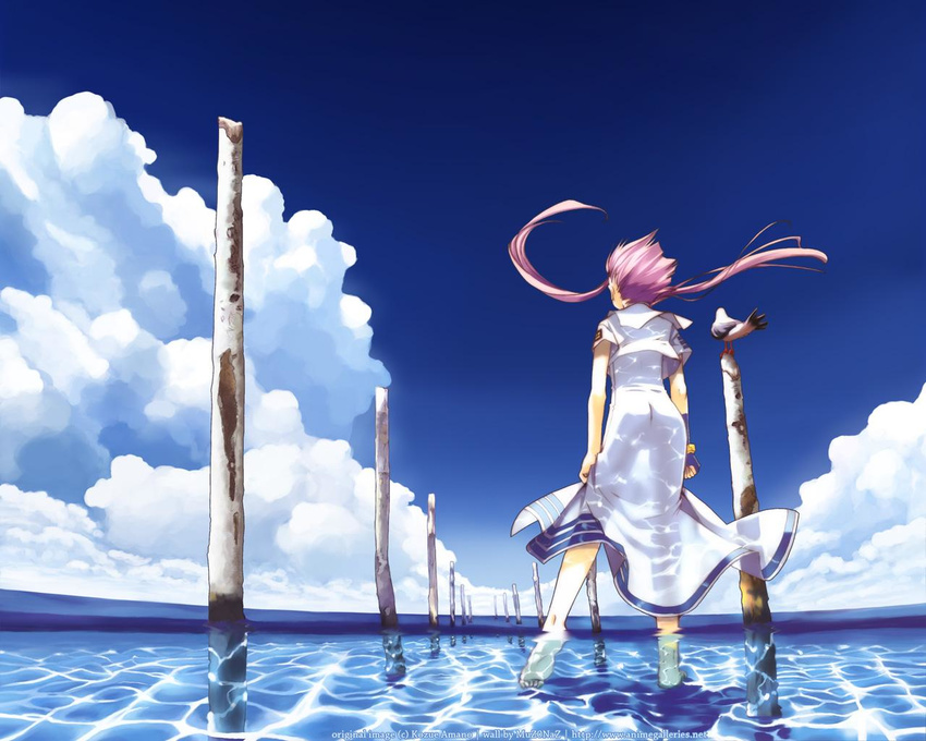 amano_kozue aria barefoot clouds feet mizunashi_akari sky summer wallpaper water