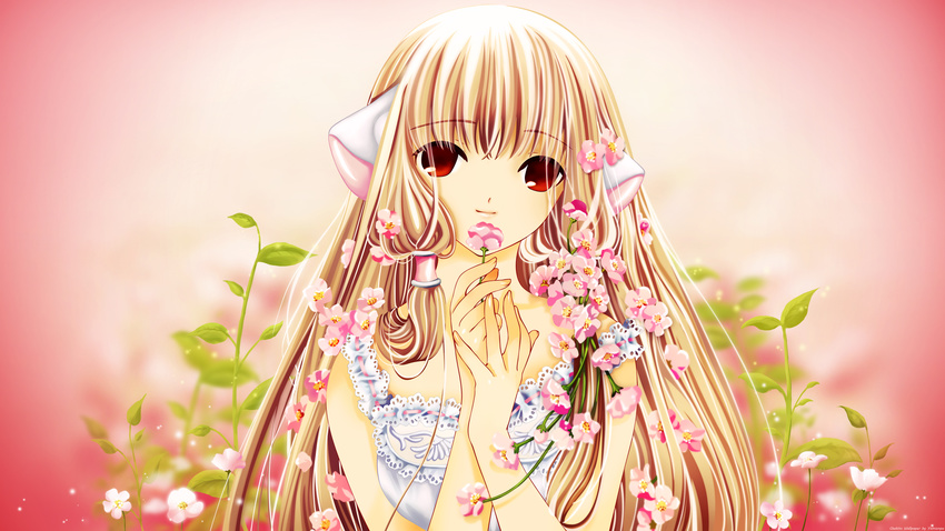 chii chobits flowers photoshop red_eyes