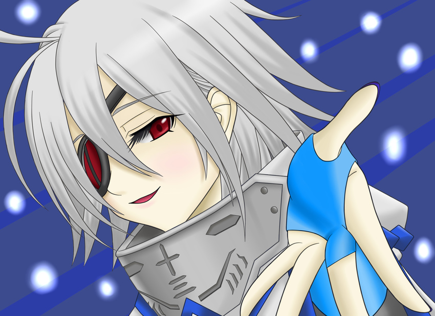 absurdres ahoge blazblue esuto eyepatch highres nu-13 red_eyes silver_hair smile solo