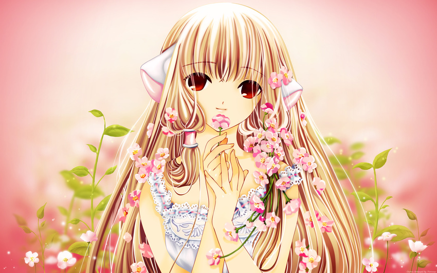 blonde_hair chii chobits flowers photoshop red_eyes