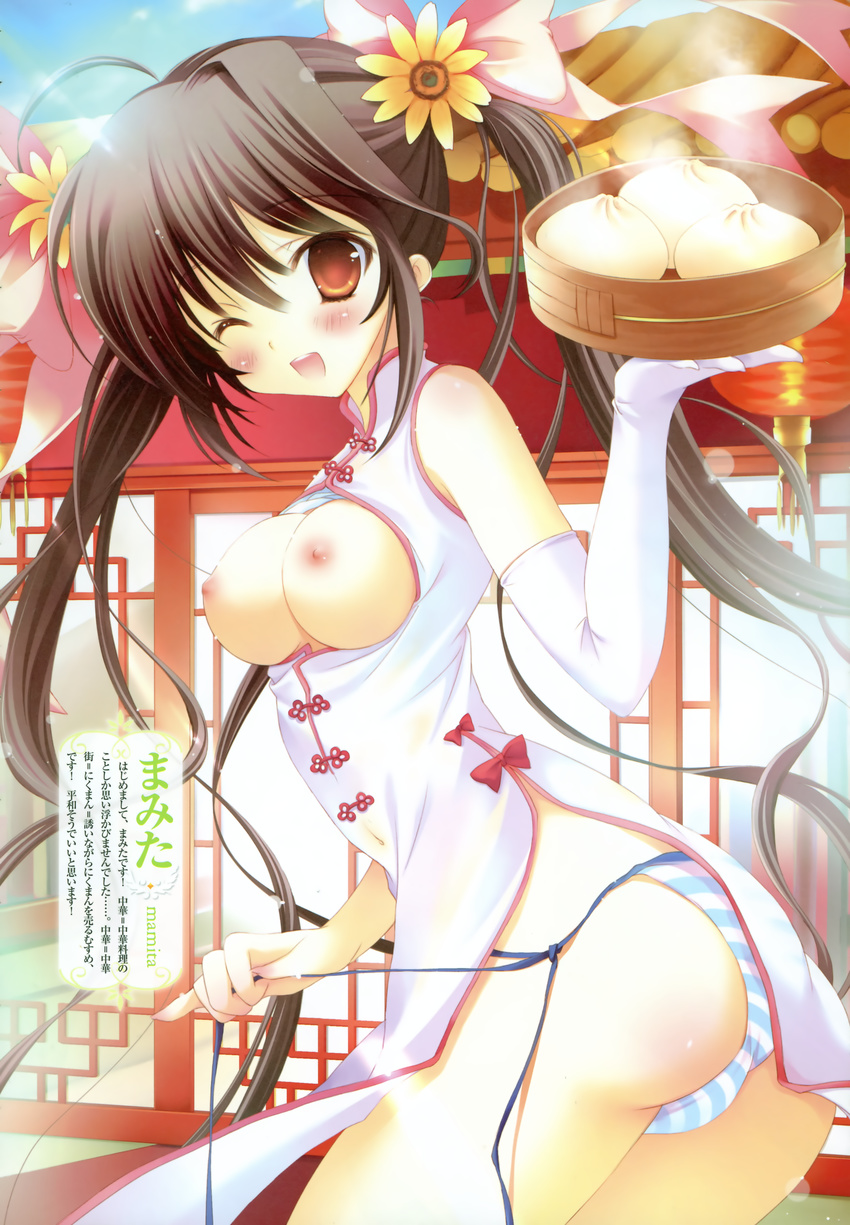 chinadress mamita nipples open_shirt oppai pantsu shimapan string_panties