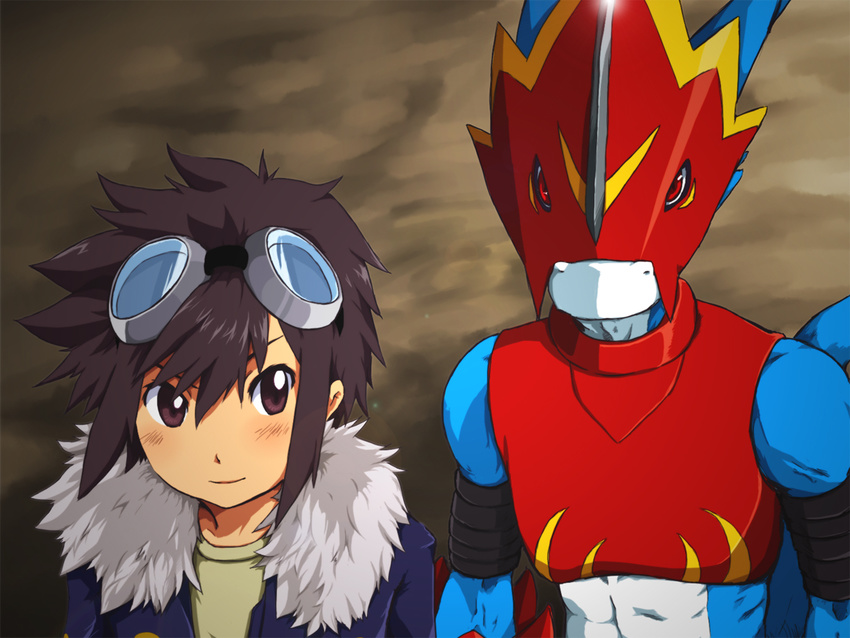 boy digimon digimon_adventure_02 digimon_adventures_02 flamedramon horns motomiya_daisuke