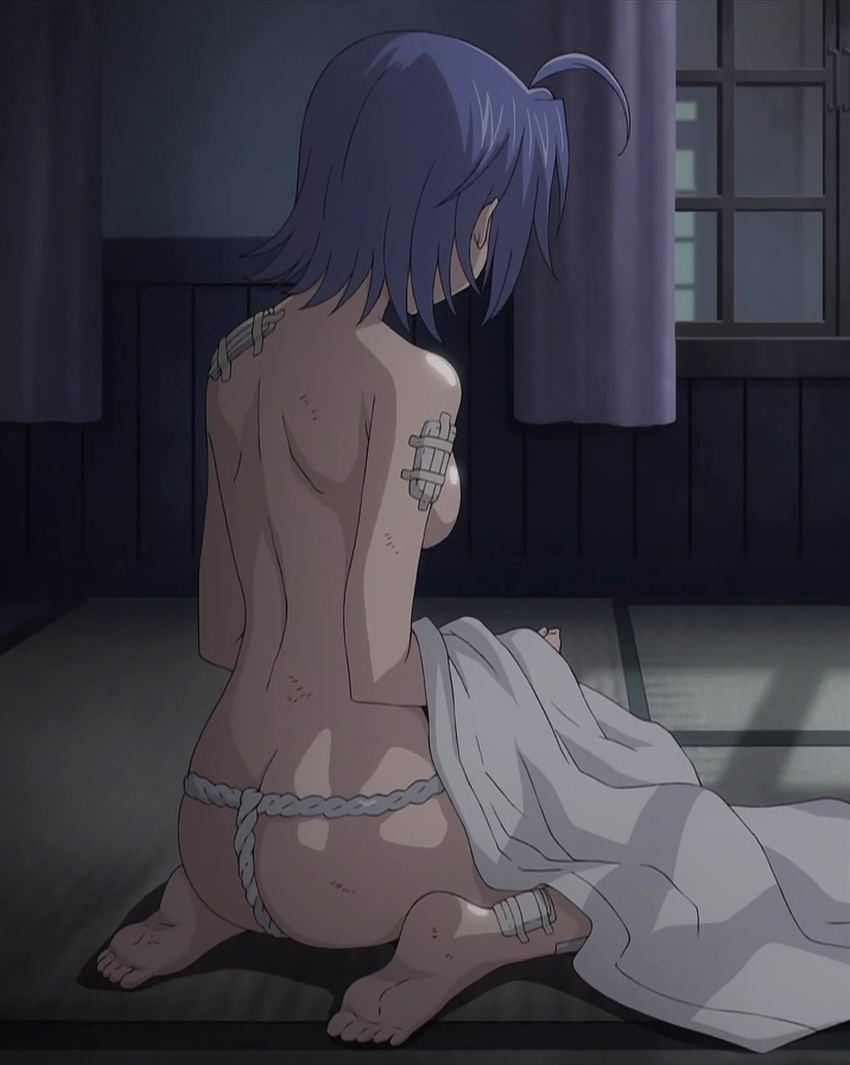 bandages blue_hair fundoshi ichiban_ushiro_no_daimaou junko_hattori short_hair