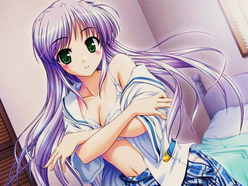 august_soft bed blush bra long_hair pillow tagme undressing