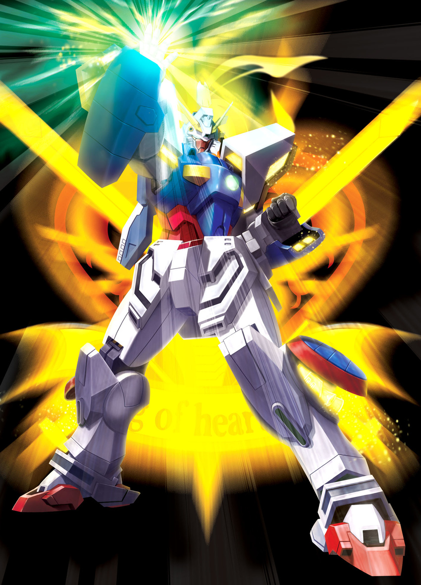 bad_pixiv_id g_gundam glowing gundam highres hiro_(hibikigaro) king_of_hearts_(gundam) mecha no_humans shining_finger shining_gundam solo