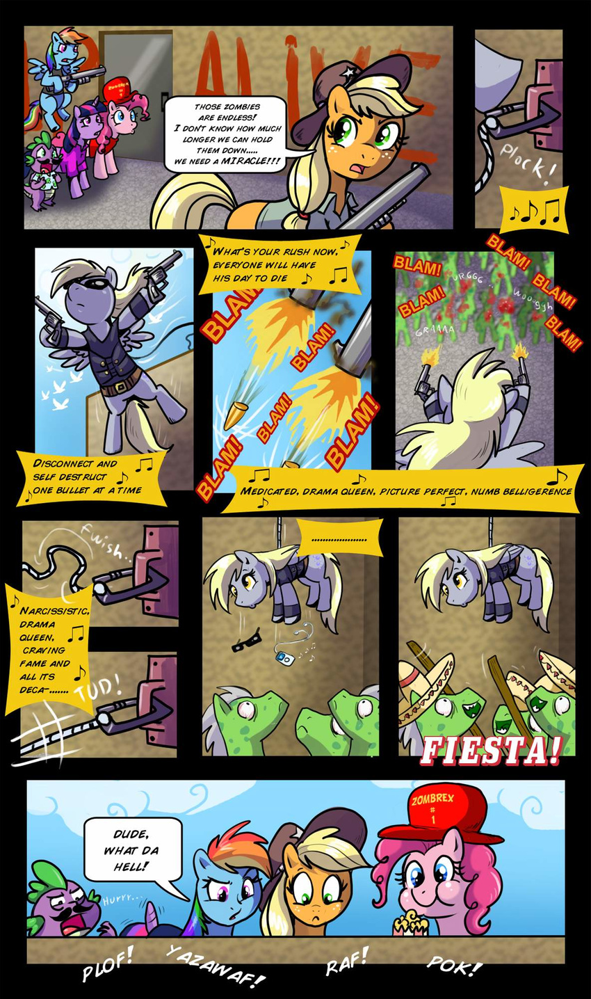 amber_eyes applejack_(mlp) bat blonde_hair blue_eyes club comic cutie_mark derp derpy_hooves_(mlp) dialog dragon english_text equine eyewear facial_hair female feral friendship_is_magic fur green_eyes group gun hair harness hat horn horns horse humor humour ipod madmax male mammal movie multi-colored_hair music mustache my_little_pony pegasus pinata pink_eyes pink_fur pink_hair pinkie_pie_(mlp) pony popcorn rainbow_dash_(mlp) rainbow_hair ranged_weapon revolver scalie shotgun sombrero spike_(mlp) sunglasses text twilight_sparkle_(mlp) two_tone_hair undead unicorn vest weapon wings zombie zombie_ponies