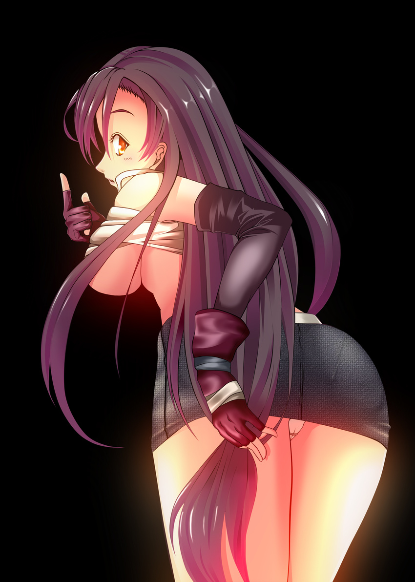 absurdres ass black_hair breasts elbow_gloves female final_fantasy final_fantasy_vii fingerless_gloves gloves highres konoto long_hair looking_back miniskirt panties pantyshot red_eyes simple_background skirt solo tank_top tanktop tifa_lockhart underboob underwear upskirt white_panties