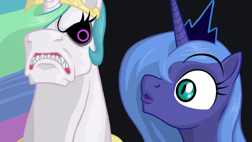 alicorn annoyed blue_eyes duo equine evil evil_eyes female feral friendship_is_magic frown horn horse mammal my_little_pony oh_fuck pink_eyes pony princess_celestia_(mlp) princess_luna_(mlp) sibling sisters unknown_artist winged_unicorn wings