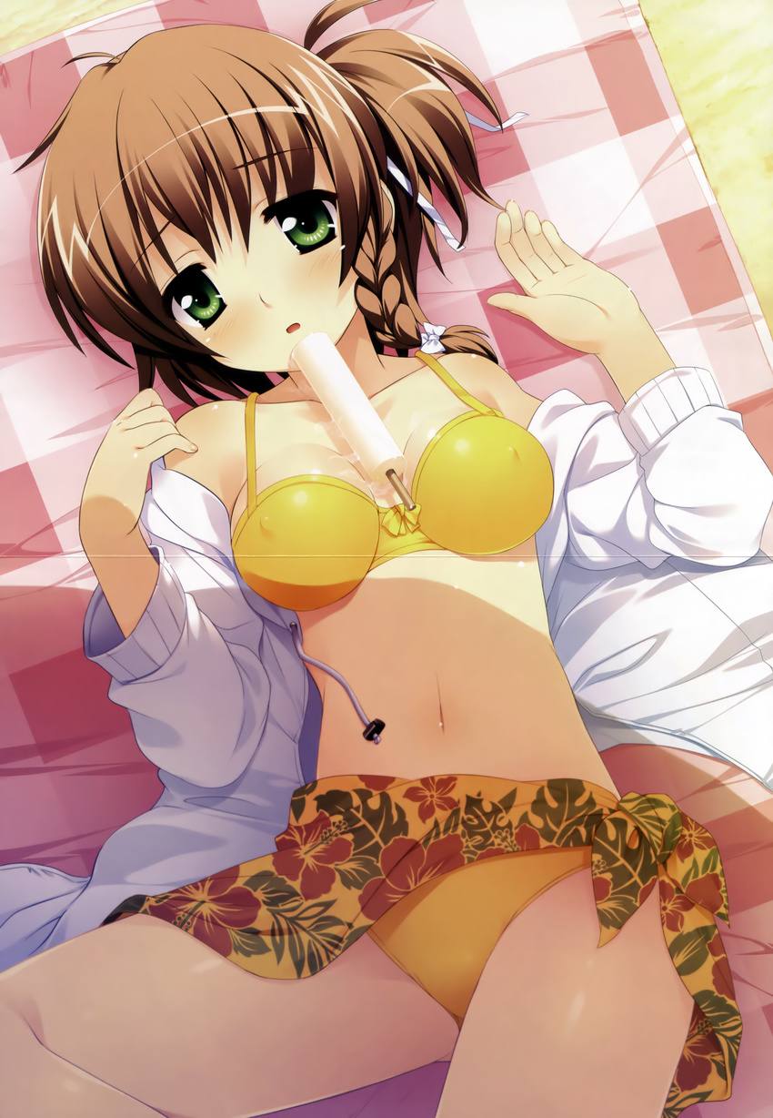 bikini crease double_dragon kikuchi_nanami mimi_wo_sumaseba mizugi open_shirt