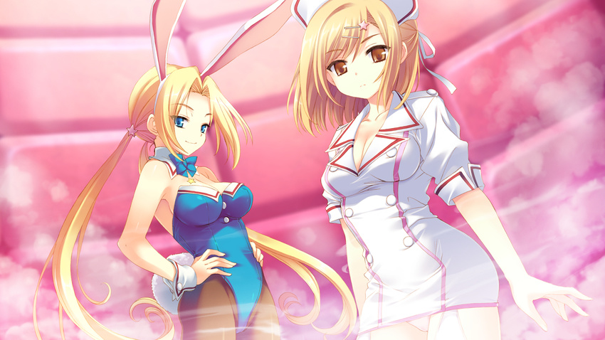 blonde_hair bunny_ears bunnygirl cleavage game_cg hoshi_no_ouji-kun leotard nurse panties qp:flapper underwear