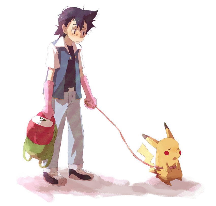 child highres pikachu pokemon pokemon_(anime) raika_(artist) satoshi_(pokemon) tied tied_up