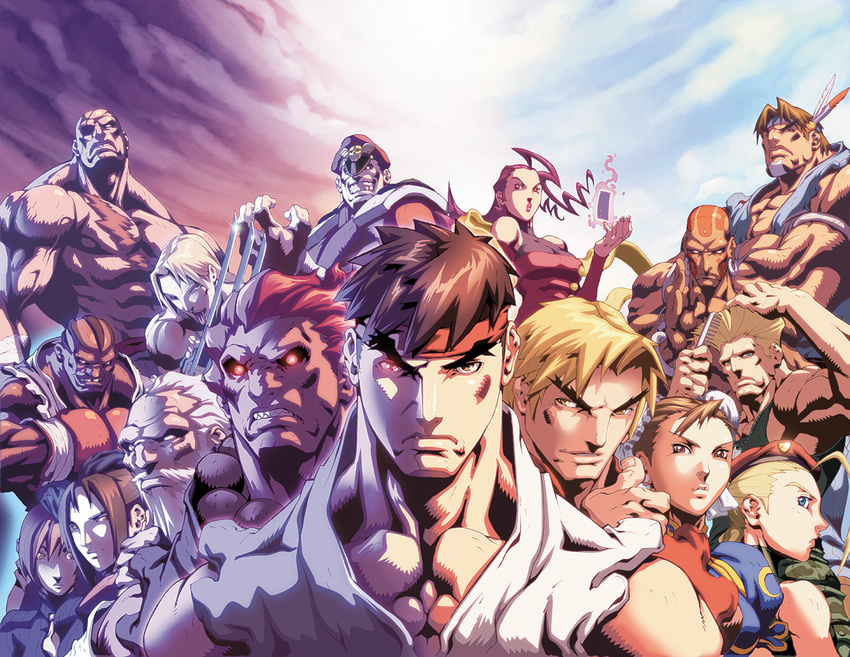 6+boys alvin_lee balrog cammy_white chun-li dark_persona dhalsim dual_persona everyone evil_ryuu gen_(street_fighter) gouki guile juli juni ken_masters m_bison multiple_boys multiple_girls native_american rose_(street_fighter) ryuu_(street_fighter) sagat street_fighter street_fighter_ii_(series) street_fighter_zero_(series) thunder_hawk udon_entertainment vega